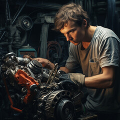Fototapeta na wymiar Mechanic repairing the engine.