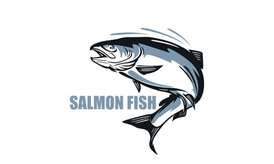 salmon fish great logo, silhouette of wild fish swimming vector illustrations