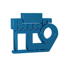 Blue Location with store icon isolated on transparent background.