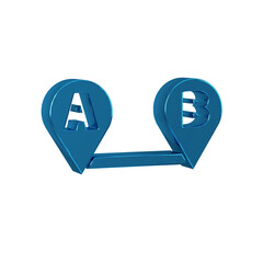 Blue Route location icon isolated on transparent background. Map pointer sign. Concept of path or road. GPS navigator.