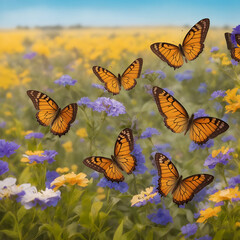 butterfly on a  yellow and blue flower