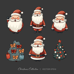 Cartoon Santa Claus and Christmas tree collection, vector design