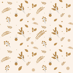 Festive Christmas seamless pattern in cream beige color background for gift wrapping paper, vector design