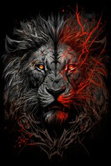 epic abstract lion illustration on black background
