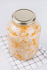 A jar of sauerkraut. Fermented food.