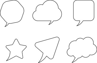 Speak bubble text, message box, chatting box, cartoon set. Vector illustration. Balloon doodle style thinking sign symbol. Speech bubble, speech balloon, chat bubble.