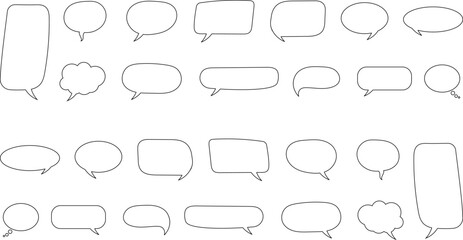 Speak bubble text, message box, chatting box, cartoon set. Vector illustration. Balloon doodle style thinking sign symbol. Speech bubble, speech balloon, chat bubble.