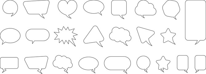 Speak bubble text, message box, chatting box, cartoon set. Vector illustration. Balloon doodle style thinking sign symbol. Speech bubble, speech balloon, chat bubble.