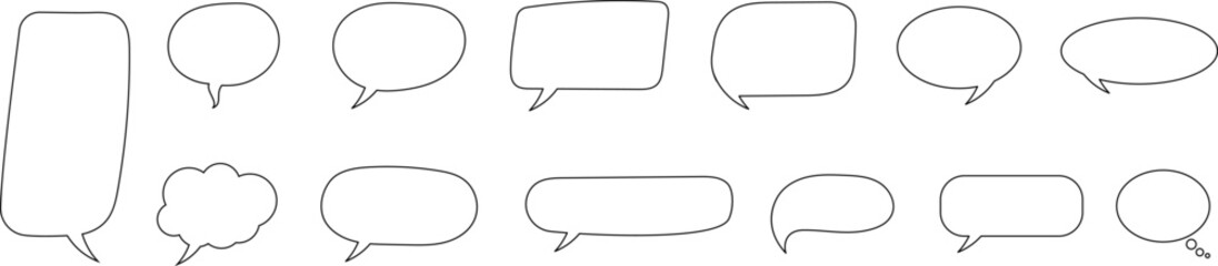 Speak bubble text, message box, chatting box, cartoon set. Vector illustration. Balloon doodle style thinking sign symbol. Speech bubble, speech balloon, chat bubble.