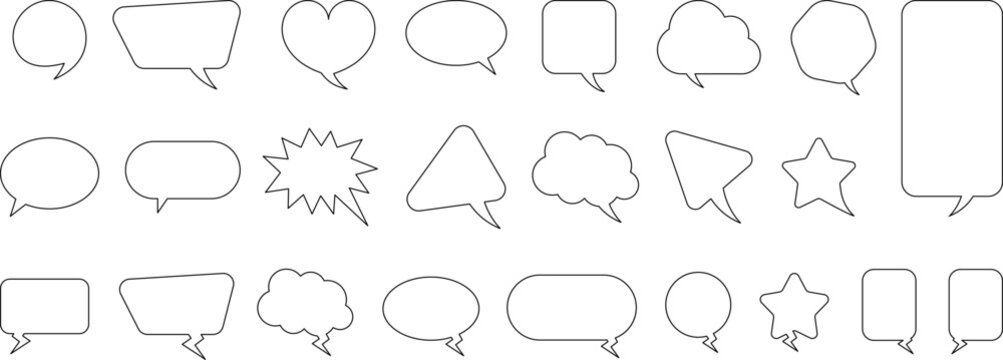Speak bubble text, message box, chatting box, cartoon set. Vector illustration. Balloon doodle style thinking sign symbol. Speech bubble, speech balloon, chat bubble.