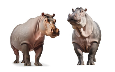 two hippopotamus with dynamic pose on isolated background