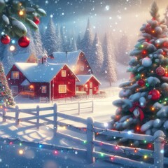 Christmas and New Year's card. The fairy tale house is decorated for the holidays