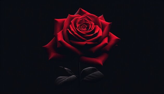 Elegant close-up of a single red rose against a deep black background, symbolizing love and passion