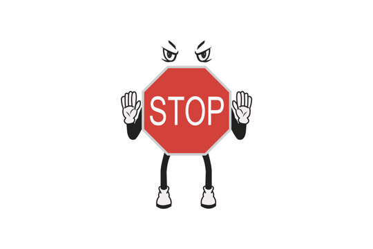 illustration vector graphic of stop sign cartoon. have eyes, hands and feet. good for children and education