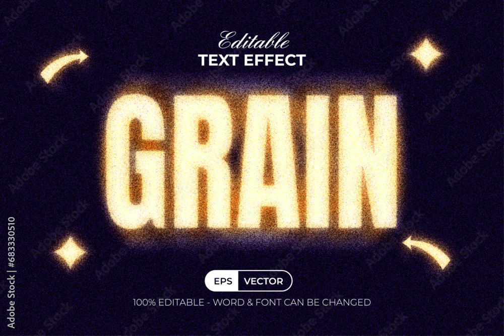 Wall mural grain text effect blurry noise style. editable text effect.