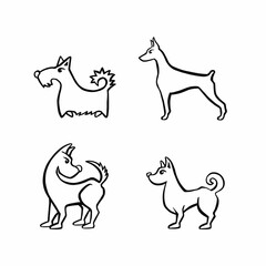dog outline set, line, vector illustration