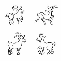 goat outline set, line, vector illustration