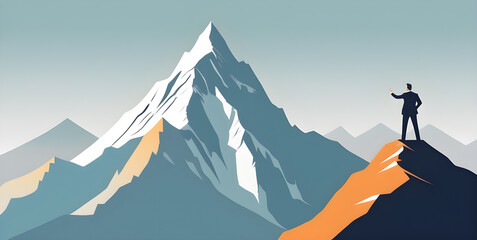 Smart businessman professional for success invest business standing on top of mountain