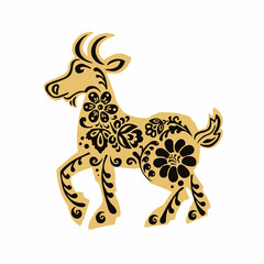 Steed, goat with retro painted black and gold vector illustration