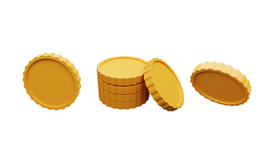 3D coin symbols. 3 gold coin icons from different angles