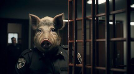 Jail warden with face of a wild hog
