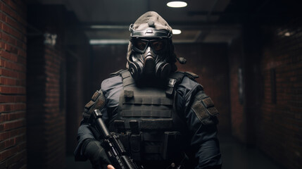 Special force officer in a building