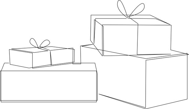 recommend clip art: Presents continuous line drawing. Gift boxes tied with ribbon one line art style. Vector illustration.