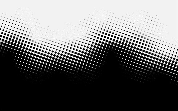 Dot pattern with halftone effect. Black white pop art gradient. Wavy background with dots. Vector illustration
