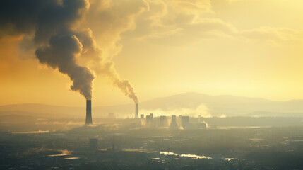 Obraz premium Dense smog and industrial plant chimneys