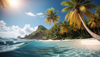 tropical island with palm trees, vacation holiday concept