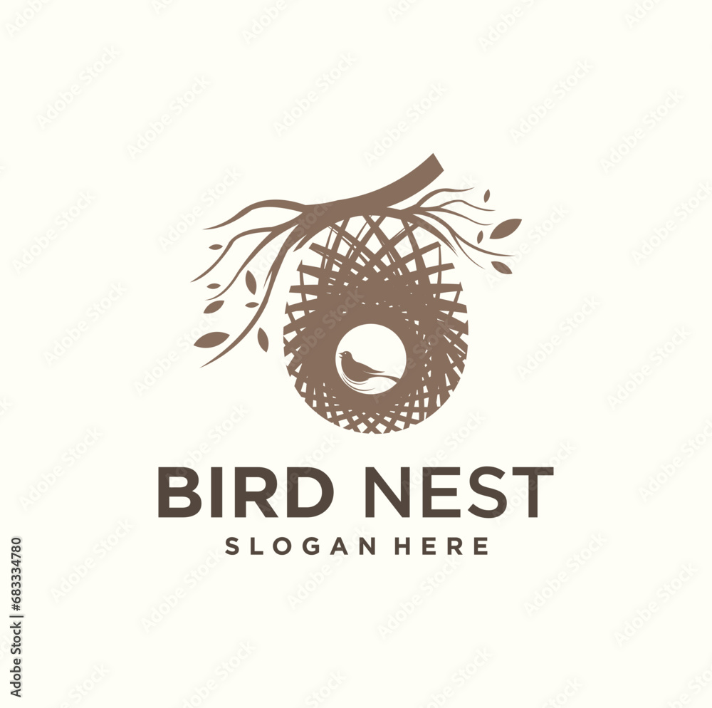 Wall mural vector natural birds nest logo natural root and leaf birds nest logo