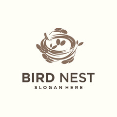 vector natural birds nest logo natural root and leaf birds nest logo
