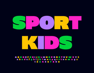 Vector bright sign Sport Kids. Artistic Bold Font. Creative colorful Alphabet Letters and Numbers set