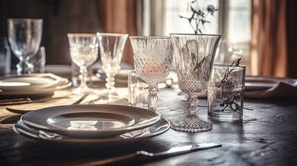 Wooden table setting. AI Generated