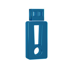 Blue USB flash drive icon isolated on transparent background.