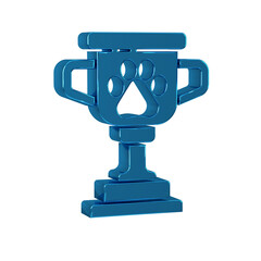 Blue Pet award symbol icon isolated on transparent background. Medal with dog footprint as pets exhibition winner concept.