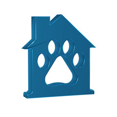 Blue Pet house icon isolated on transparent background.
