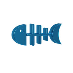 Blue Fish skeleton icon isolated on transparent background. Fish bone sign.