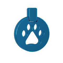 Blue Collar with name tag icon isolated on transparent background. Supplies for domestic animal. Dog or cat paw print. Cat and dog care. Pet chains.