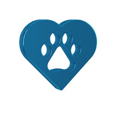 Blue Heart with animals footprint icon isolated on transparent background. Pet paw in heart. Love to the animals.