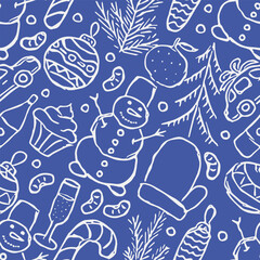 Seamless christmas pattern. New year background. Doodle illustration with christmas icons