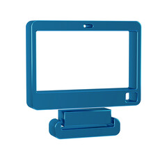 Blue Computer monitor screen icon isolated on transparent background. Electronic device. Front view.