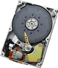 Hard disk drive removable case for repair on a white background, Hard disk drive and open cover....