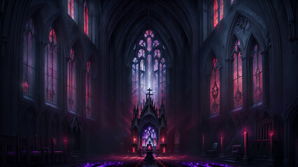 Gloomy gothic cathedral inside - obrazy, fototapety, plakaty