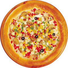 Tasty pepperoni pizza with mushrooms and olives, Pepperoni pizza on white , Delicious vegetarian pizza with champignon mushrooms, tomatoes, mozzarella, peppers and black olives, isolated on white back