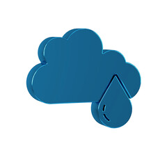 Blue Cloud with rain icon isolated on transparent background. Rain cloud precipitation with rain drops.