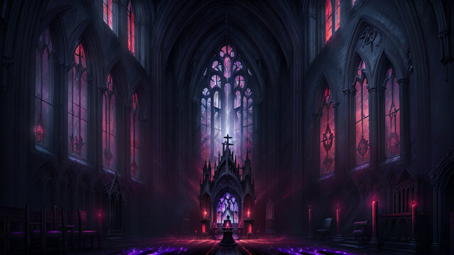 Gloomy gothic cathedral inside