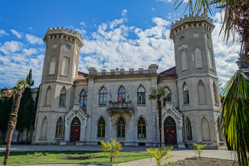 View of the Yusupov Palace in Koreiz, Bolshaya Yalta, Russia. Prince Yusupov's Palace on a sunny...