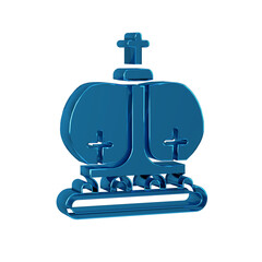 Blue British crown icon isolated on transparent background.