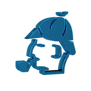 Blue Sherlock Holmes with smoking pipe icon isolated on transparent background. Detective.